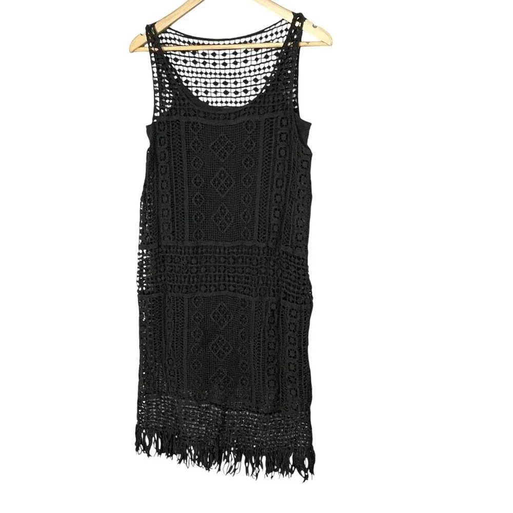 Lauren Ralph Lauren Boho Crochet Knit Fringe Dress Sz M Lace Festival Cover Up - Picture 2 of 9